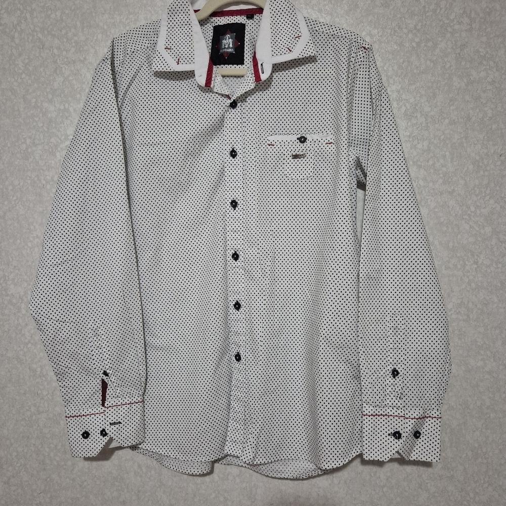 Men's White and Black Polka Dot Shirt